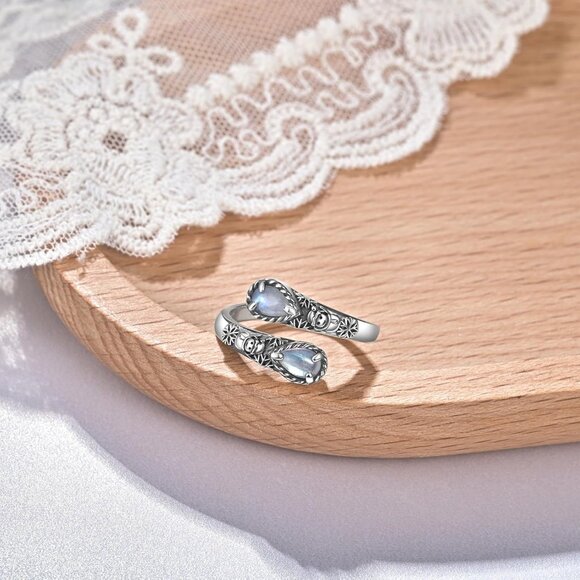 925 Sterling Silver Natural Moonstone Rings for Women Adjustable Sunflower Thumb - Picture 3 of 6